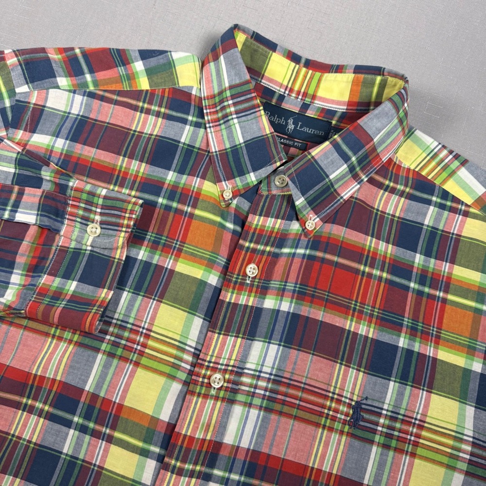 Ralph Lauren Classic Fit Plaid Button Down Shirt Mens XL Multicolor Cotton L/S